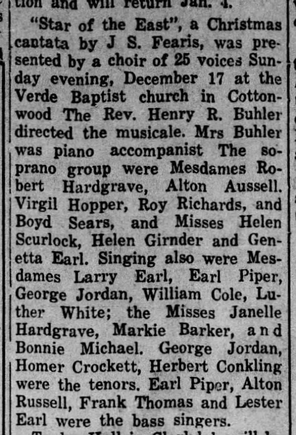 Christmas cantata whose choir included Zillah Annette Hardgrave and Zillah Janelle Hardgrave.